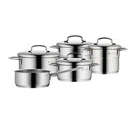 WMF Mini - Batería de Cocina 9 Piezas, Acero Inoxidable Apto para Inducción, 2 Cacerola Baja de 12 cm y 14 cm, 2 Cacerolas Altas de 14 cm y 16 cm, 1 Cazo 14 cm con 4 Tapas de Acero, Apilables