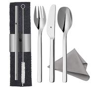 WMF My2Go - Cubertería para Llevar 8 Piezas de Acero Inoxidable Cromargan, Cubiertos de Camping, Picnic, Compacto, Incluye Pajita y Cepillo de Limpieza