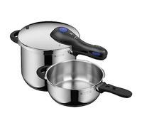 WMF Perfect Plus - Set con Olla Rápida Ø 22 cm de Diámetro de 6 Litros y Medio + Cuerpo 3 Litros, Con Protección Contra Llamas, Acero Inoxidable Cromargan para Inducción