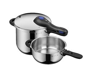 WMF Perfect Plus - Set con Olla Rápida Ø 22 cm de Diámetro de 6 Litros y Medio + Cuerpo 3 Litros, Con Protección Contra Llamas, Acero Inoxidable Cromargan para Inducción