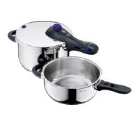 WMF Perfect Plus - Set con Olla Rápida Ø 22 cm de Diámetro de 4 Litros y Medio + Cuerpo 3 Litros. Con Protección Contra Llamas. Acero Inoxidable Cromargan para Inducción