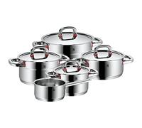 WMF Premium One - Juego de cacerolas para inducción (5 piezas, con tapa de metal, acero inoxidable Cromargan pulido, sin recubrimiento, escala interior)