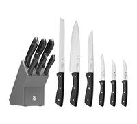 WMF Profi Select - Juego de 7 Piezas, 6 Cuchillos con Soporte de madera lacado en Color Gris, Hoja de Acero Templado con Filo de Larga Duración