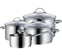 WMF Provence Plus - Batería de Cocina 4 Piezas, Acero Inoxidable Apto para Inducción, 1 Cacerola Baja de 20 cm, 2 Cacerolas Altas de 16 cm y 24 cm, 1 Cazo 16 cm con 3 Tapas de Cristal