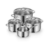 WMF Provence Plus - Batería de Cocina 4 Piezas, Acero Inoxidable Apto para Inducción, 1 Cacerola Baja de 20 cm, 2 Cacerolas Altas de 16 cm y 24 cm, 1 Cazo 16 cm con 3 Tapas de Cristal