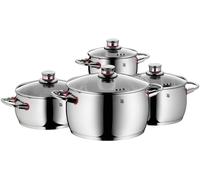 WMF Quaity One - Batería de Cocina 4 Piezas, Acero Inoxidable Apto para Inducción, 1 Cacerola Baja de 20 cm, 3 Cacerolas Altas de 16 cm, 20 cm y 24 cm con 4 Tapas de Cristal