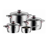 WMF Quaity One - Batería de Cocina 4 Piezas, Acero Inoxidable Apto para Inducción, 3 Cacerolas Altas de 16 cm, 20 cm y 24 cm, 1 Cazo 16 cm con 3 Tapas de Cristal