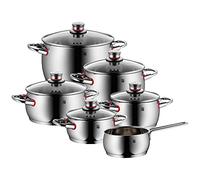 WMF Quaity One - Batería de Cocina 6 Piezas, Acero Inoxidable Apto para Inducción, 2 Cacerolas Bajas de 16 cm y 20 cm, 3 Cacerolas Altas de 16 cm, 20 cm y 24 cm, 1 Cazo 16 cm con 5 Tapas de Cristal