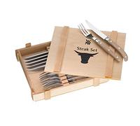 WMF Ranch - Juego de cubiertos para carne de 12 piezas para 6 personas, juego de cuchillos con tenedor, acero especial forjado para la hoja, acero inoxidable Cromargan mate, madera de roble aceitada.