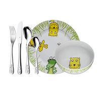 WMF Safari - Vajilla para niños 6 Piezas, Incluye Plato, Cuenco y cubertería (Tenedor, Cuchillo de Mesa, Cuchara y Cuchara pequeña) Kids Infantil Acero Inoxidable Cromargan