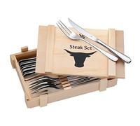 WMF Steak Set - Cubiertos para Carne 12 piezas para 6 Personas, Juego de Cuchillos para carne y Tenedor para Carne, Acero Inoxidable Cromargan Pulido en Caja Madera