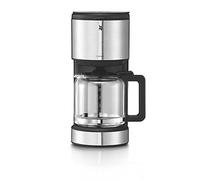 WMF Stelio - Cafetera Aroma con jarra de cristal de 1,2 L para 10 tazas e indicador de nivel de agua en el exterior, acabados de acero inoxidable de cromargan mate, 1000 W, 1.25 litros, negro