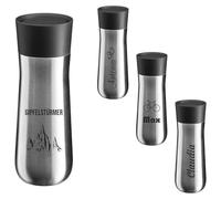 WMF Taza térmica Impuls con grabado personal - Taza térmica de 350 ml, apertura de 360°, taza de café para llevar, color plateado (acero inoxidable)