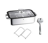 WMF Vitalis Aroma - Vaporera de inducción, 41 x 27 x 10 cm, fuente de 6,5 l, pinzas para servir, tapa de cristal, borde de silicona, termómetro, garblech, acero inoxidable Cromargan sin revestimiento