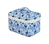 WMFASBAG 4pcs Bolsa de Maquillaje Acolchado Floral Cotton Cotón de Aseo de algodón Viajamiento (Azul)