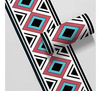 WMHDSJ Borde del papel pintado Patrón cuadrado colorido Auto Adhesivo del Papel Pintado del PVC Cenefa autoadhesiva para decoración de pared de cocina baño 10cm X 500cm