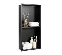 WMLBK Ducha de acero inoxidable, 60 x 30 cm, acero inoxidable 304, no requiere azulejos, ducha empotrada para baño (negro, 60 x 30 x 10 cm, longitudinal, dos capas)