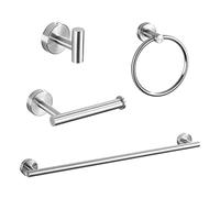 WMMIN Juego de baño de 4 Piezas de Acero Inoxidable con toalleros montados en la Pared, Soporte para Papel higiénico, Gancho para Toalla y Estante de Almacenamiento, Acabado Plateado cep