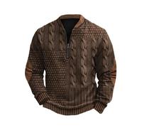 Wmmner 1/4 Zip Pullover Men Fashion Vintage Shirt Long Sleeve Outdoor Casual Tops Men's Trendy Zipper V Neck Fall Sweatshirts/Marrón/L