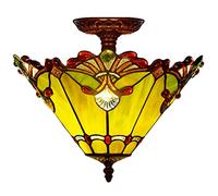 Wmmner 12" Style Ceiling Light Fixture Stained Glass Semi Flush Mount Lamp,2 Light, Traditional Dimmable Metal Decor Chandeliers For Bedroom Kitchen Dining Living Room Entry Hallw (E)