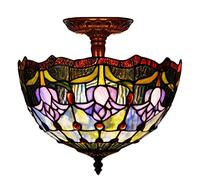Wmmner 12" Style Ceiling Light Fixture Stained Glass Semi Flush Mount Lamp,2 Light, Traditional Dimmable Metal Decor Chandeliers For Bedroom Kitchen Dining Living Room Entry Hallw (G)