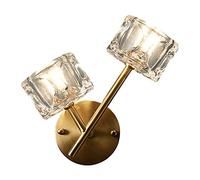 Wmmner 2 Heads Crystal Wall Sconce Linear Brass Wall Lamp With Square Lampshade Copper Wall-Mounted Wall Light G9 Lighting Fixtures Mid-Century Design Wall Lamps,