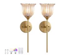 Wmmner 2 Piezas de Luz de Pared Dorada Vintage - Lámpara de Vidrio Regulable Rgb Recargable con Control Remoto, Iluminación de Mesita de Cama E27 Inalámbrica con Batería, Perfecta para Decoración Del