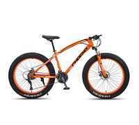 Wmmner 24 Inch Mountain Bike For Boys, Girls, Mens And Womens, Adult Fat Tire Mountain Bicycle, Carbon Steel Beach Snow Outdoor Bike, Hardtail, Disc Brakes,White,21 Speed/Naranja/21 Velocidad