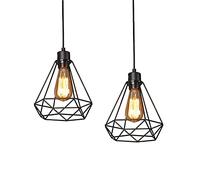 Wmmner 2Pcs Diamond Light Black Island Lighting Fixture, Metal Wire Cage Shade Hanging Chaner, Modern Ceiling Suspension Lights For Bedroom Kitchen Dining Room