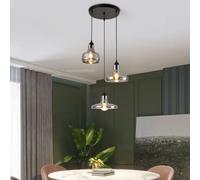 Wmmner 3 Light Cluster Lamp Compatible With Stairwell, Round V-Intage Farmhouse Ceiling Hanging Lamp, Industrial Black Gray Blown Glass