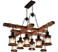 Wmmner 8-Lightss Lamp Wooden Victorian Retro Rustic Hanging Multi Light Industrial Suspension Line Can Be Adjusted Freelys Lantern,Led Ceiling Lamp