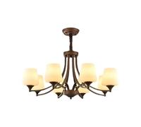 Wmmner American Country Retro Style Living Room Chandelier Dining Bedroom Lighting Glass Vintage Simple Indoor (Warm White 8Lights) (3Color Dim 10Lights)/Blanco Frío/8 Luces
