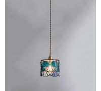 Wmmner Art Light Stained Glass Hanging Lamp Retro Colorful Cylinder Water-Patterned Glass Ceiling Light Fixture Kitchen Island, Modern Nordic Adjustable Brass Lighting E27(E)/un Color/H