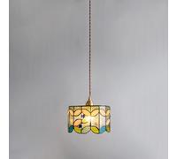 Wmmner Art Light Stained Glass Hanging Lamp Retro Colorful Cylinder Water-Patterned Glass Ceiling Light Fixture Kitchen Island, Modern Nordic Adjustable Brass Lighting E27(E)/un Color/D