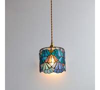 Wmmner Art Light Stained Glass Hanging Lamp Retro Colorful Cylinder Water-Patterned Glass Ceiling Light Fixture Kitchen Island, Modern Nordic Adjustable Brass Lighting E27(E)/un Color/G