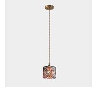 Wmmner Art Light Stained Glass Hanging Lamp Retro Colorful Cylinder Water-Patterned Glass Ceiling Light Fixture Kitchen Island, Modern Nordic Adjustable Brass Lighting E27(E)/un Color/Yo