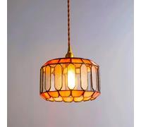 Wmmner Art Light Stained Glass Hanging Lamp Retro Colorful Cylinder Water-Patterned Glass Ceiling Light Fixture Kitchen Island, Modern Nordic Adjustable Brass Lighting E27(E)/un Color/C