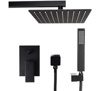 Wmmner Bathroom Black Square Bath Wall Mounted Quality Brass Mixer Shower Faucet With Ultrathin 8-12" Rainfall Shower Head,Shower Set,12Inch/10 Pulgadas/a