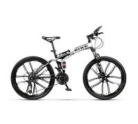 Wmmner Bicicleta de Montaña Plegable de 24/26 Pulgadas, Bicicleta de Montaña con 10 Ruedas de Corte, Blanca/Turno de 24 Etapas/26 Pulgadas