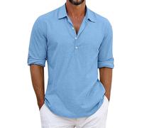 Wmmner Casual Long Sleeve Shirts For Men Basic Tees Pullover Tops Mens Lapel Button V Neck Plain Color Work Trendy Shirt Comfortable Basic Fall Fashion Regular Fit Long Sleeve Tees Tops/Azul/M
