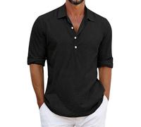 Wmmner Casual Long Sleeve Shirts For Men Basic Tees Pullover Tops Mens Lapel Button V Neck Plain Color Work Trendy Shirt Comfortable Basic Fall Fashion Regular Fit Long Sleeve Tees Tops/Negro/Xxl