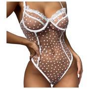 Wmmner Christmas Conjunto de Lencería para Mujer Reino Unido Lencería Sexy para Mujer Body de Red Teddy Conjunto Blanco Sexy sin Entrepierna Transparente Cuello en V Profundo Ropa Interior S/Blanco-A/