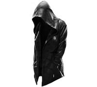 Wmmner Cloak With Hood Men Long Hooded Cardigan Ruffle Shawl Collar Open Front Lightweight Drape Cape Overcoat With Pockets Mens Trendy Coat/Negro/M