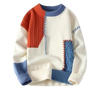 Wmmner Color Block Sweatshirts for Men Plain Crewneck Pullover Shirts Long Sleeve Plus Size Fall Tops Men's Classic Fashion Casual Tops/Naranja/3Xl