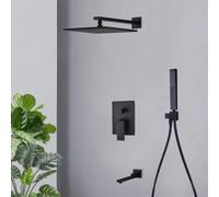 Wmmner Concealed Black With Hose 8 Rain Heads Square Pressure Boosting Showers Head Mixer Set For Shower Room-C_8 In/D/8 In