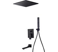 Wmmner Concealed Shower Set Black Shower Head With Hose 12 In Rain Shower Mixer Set, Rainfall Showers Head Square Copper For Bathroom-D_12 In/B/8 In