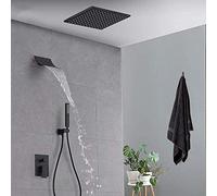 Wmmner Concealed Shower Set Shower Head With Hose Black 10 In Rain Shower Mixer Set Square Ultra- Thin High- Pressure Shower Head With Waterfall Bathroom Faucet- 10 In/10 Tum/a