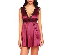 Wmmner Conjuntos de Lencería para Mujeres Reino Unido Sexy Fishnet Chemise Babydoll Body Sexy Red Lingerie Set One Piece Romper Ladies Sex Front Cut Out Lace See Through/Hot Pink-E/S