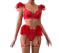 Wmmner Conjuntos de Lencería para Mujeres Reino Unido Sexy Fishnet Chemise Babydoll Body Sexy Red Lingerie Set One Piece Romper Ladies Sex Front Cut Out Lace See Through/Rojo-C/L