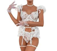 Wmmner Conjuntos de Lencería para Mujeres Reino Unido Sexy Fishnet Chemise Babydoll Body Sexy Red Lingerie Set One Piece Romper Ladies Sex Front Cut Out Lace See Through/Blanco-C/M Ulz 000368 L
